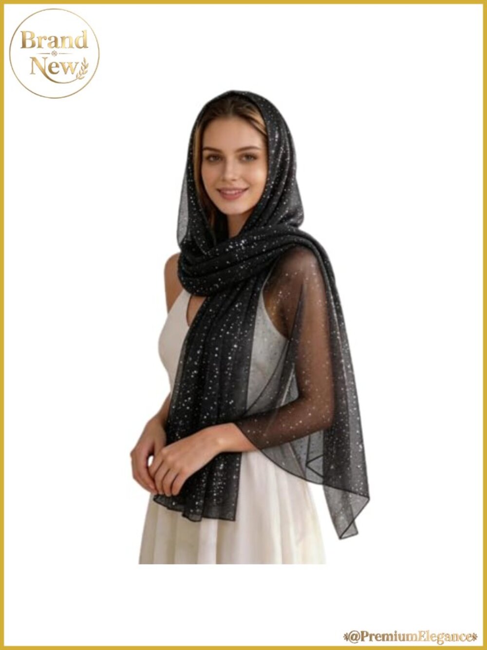 Sequin Sheer Mesh Scarf Sparkly Evening Wrap Head Scarf